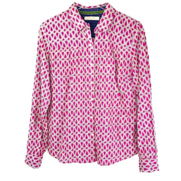 Anthropologie Isabella Sinclair Pink Patterned Button Down Top Cinch Back szL - Picture 2 of 16